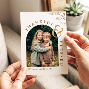Thankful and Blessed Happy Thanksgiving Photo Holiday Card
