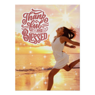Thankful and Blessed Joyful Beach Run Poster