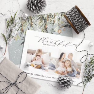 Thankful and blessed photo Christmas Holiday Card