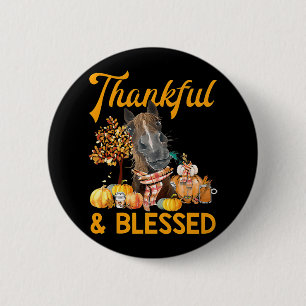 thankful and blessed pumpkin horse fall thanksgivi 6 cm round badge