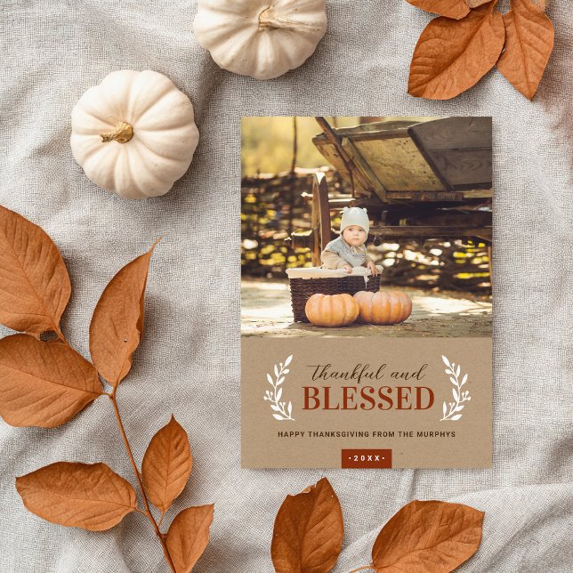 Thankful and Blessed Thanksgiving Photo Card (Creator Uploaded)