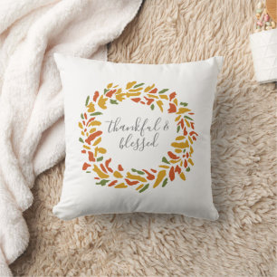 Thankful and Blessed Wreath Autumn Painting Cushion