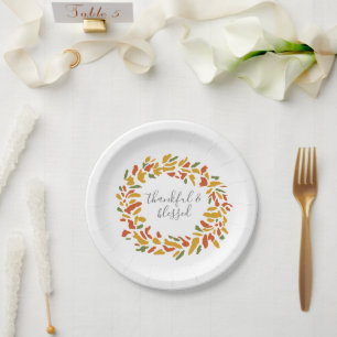 Thankful and Blessed Wreath Autumn Painting Paper Plate
