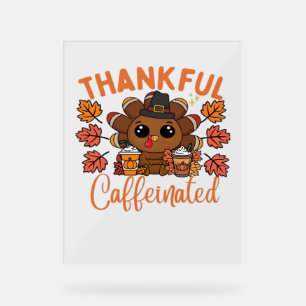 Thankful And Caffeinated Funny Thanksgiving Coffee Acrylic Sign