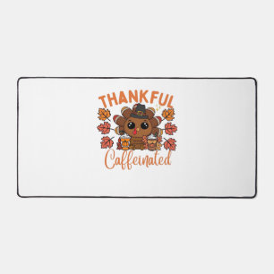 Thankful And Caffeinated Funny Thanksgiving Coffee Desk Mat