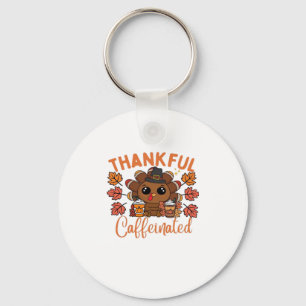 Thankful And Caffeinated Funny Thanksgiving Coffee Key Ring
