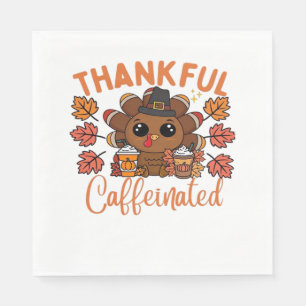 Thankful And Caffeinated Funny Thanksgiving Coffee Napkin