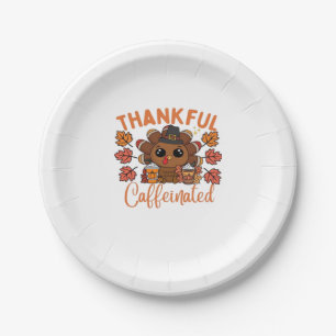 Thankful And Caffeinated Funny Thanksgiving Coffee Paper Plate