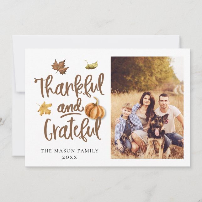 Thankful and Grateful Thanksgiving Card with photo (Front)