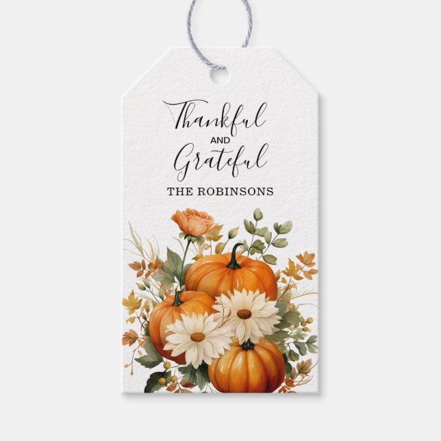 Thankful and Grateful Thanksgiving  Gift Tags (Front)
