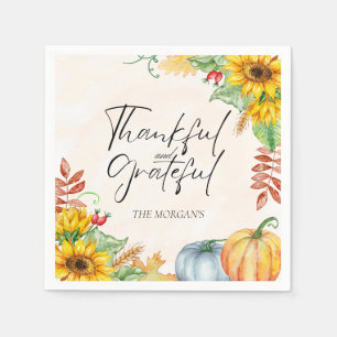Thankful and Grateful Watercolor Pumpkin Napkin