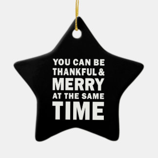 Thankful and Merry Modern Christmas Black Star Ceramic Tree Decoration