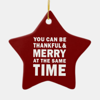 Thankful and Merry Modern Christmas Red Star Ceramic Tree Decoration