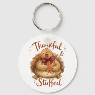 Thankful And Stuffed Watercolor Turkey Key Ring