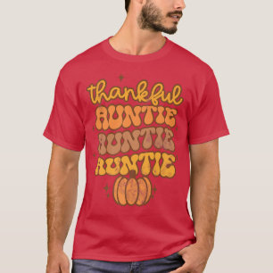 Thankful Auntie Retro Groovy Auntie Pumpkin Thanks T-Shirt