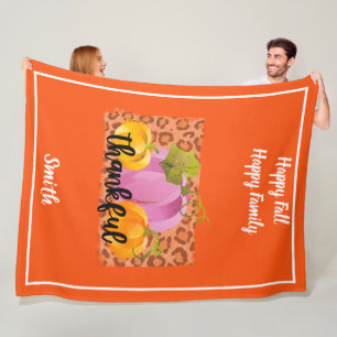Thankful Autumn Customise Text and Colour Fleece Blanket