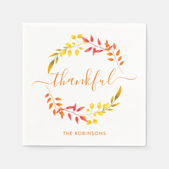 Thankful Autumn Fall Colours Modern Thanksgiving Napkin (Front)