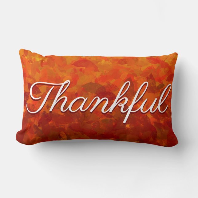 Thankful Autumn Fall Leaves Thanksgiving Lumbar Cushion (Front)