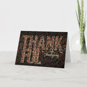 THANKFUL Autumn Leaf Typography Thanksgiving Holiday Card
