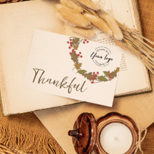 Thankful autumn leaves business logo thanksgiving invitation