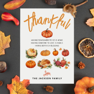 Thankful Autumn Pumpkin Farmhouse Watercolor Holiday Card