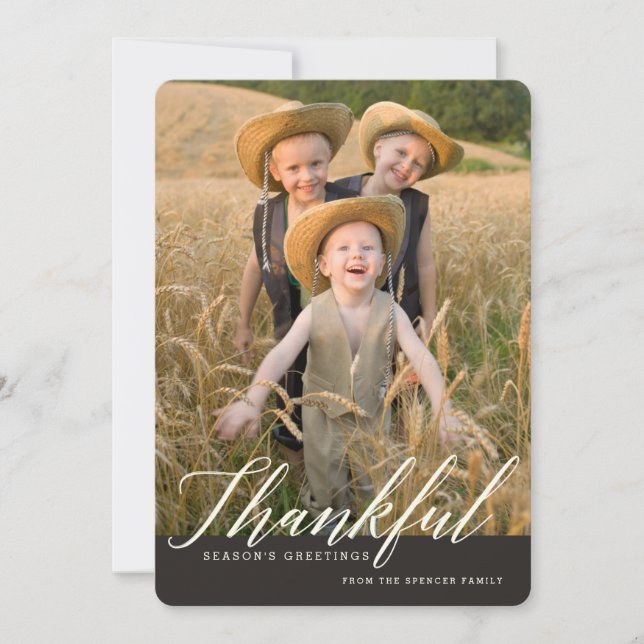 Thankful Autumn Seasonal Photo Greeting Holiday Card (Front)