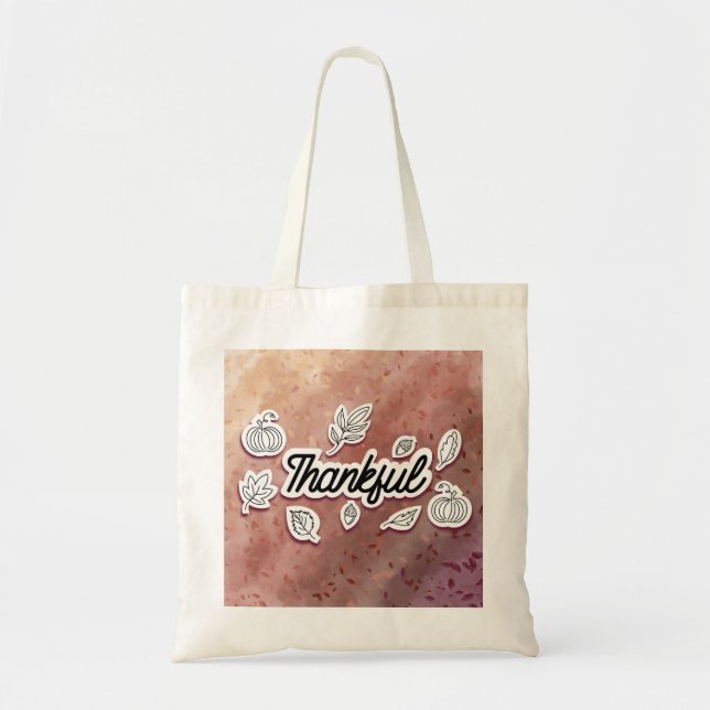 Thankful autumn watercolor stickers tote bag (Front)