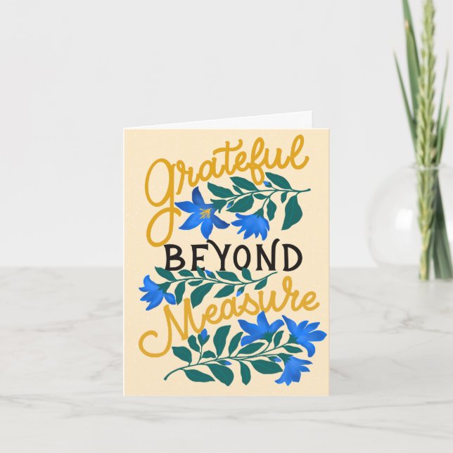 Thankful Beyond Measure - Hand-Drawn Floral Thank  Note Card (Front)