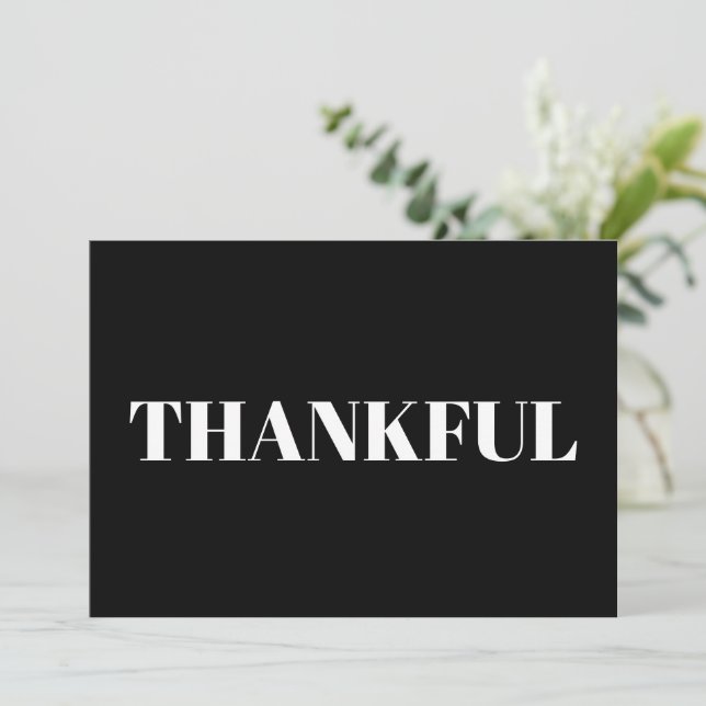 Thankful black and white modern thanksgiving card (Standing Front)