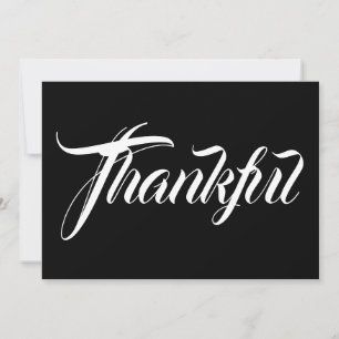 Thankful black white calligraphy thanksgiving card