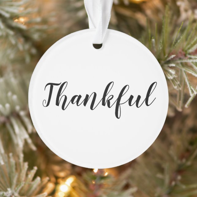 Thankful black white custom script cute Christmas Ornament (Tree)