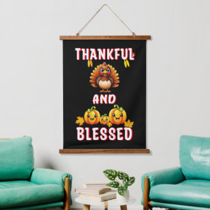 Thankful Blessed 23 US Maple November Thanksgiving Hanging Tapestry