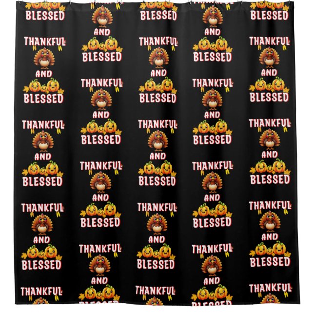 Thankful Blessed 23 US Maple November Thanksgiving Shower Curtain (Front)
