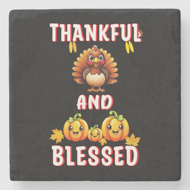 Thankful Blessed 23 US Maple November Thanksgiving Stone Coaster (Front)