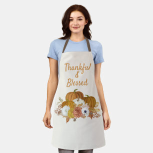 Thankful Blessed Autumn Orange White Pumpkins  Apron