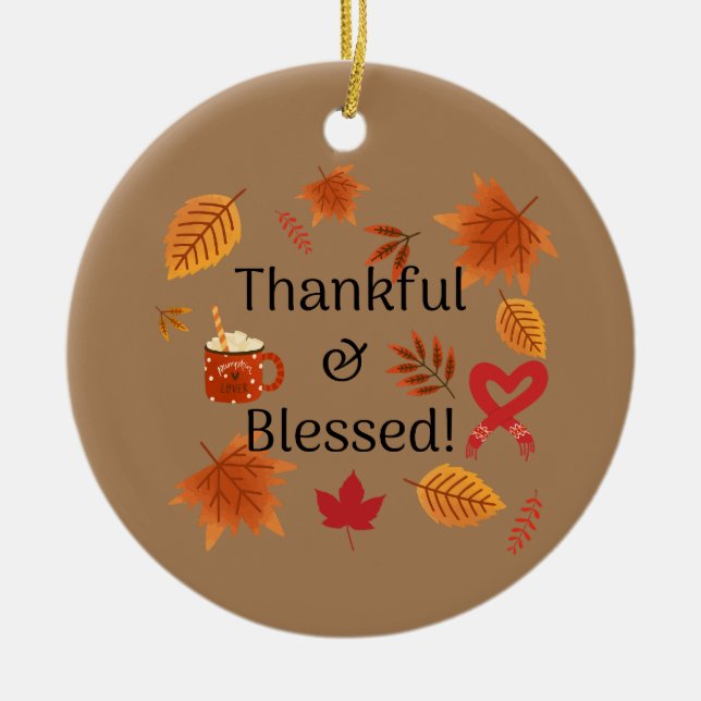 Thankful & Blessed! Ceramic Tree Decoration (Front)