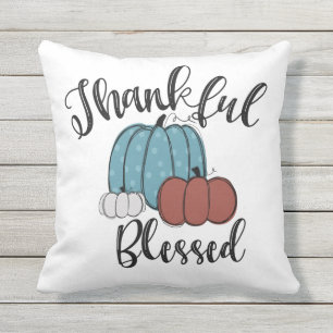 Thankful Blessed Fall Blue Pumpkin Cushion