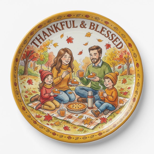"Thankful & Blessed" Family Paper Plate (Front)