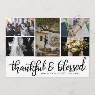 Thankful & Blessed Five Couple Photo Wedding Thank You Card