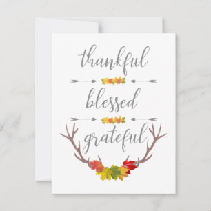 Thankful Blessed Grateful Fall Antler Thanksgiving Holiday Card