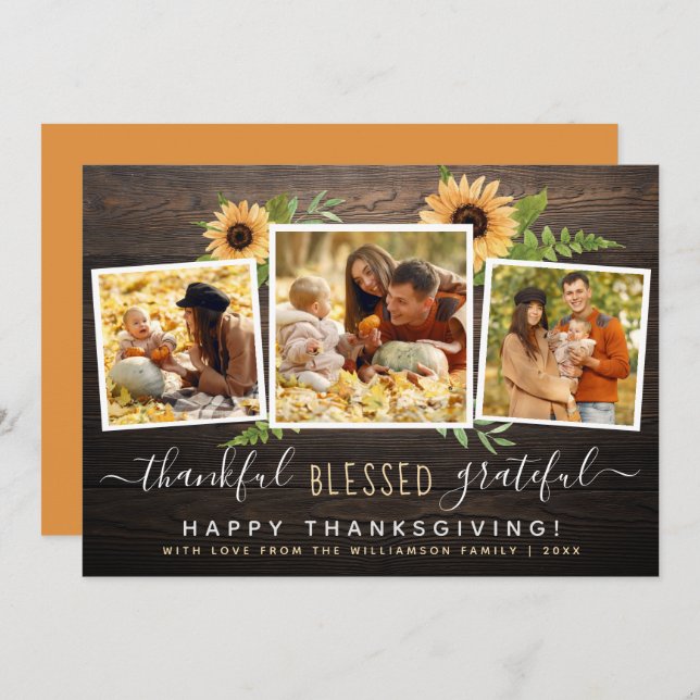 Thankful Blessed Grateful | Family Thanksgiving Invitation (Front/Back)