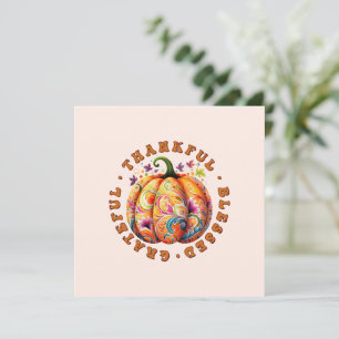 Thankful, Blessed, Grateful Floral Pumpkin