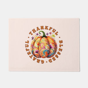 Thankful, Blessed, Grateful Floral Pumpkin Doormat
