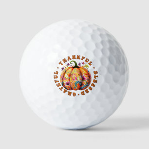 Thankful, Blessed, Grateful Floral Pumpkin Golf Balls