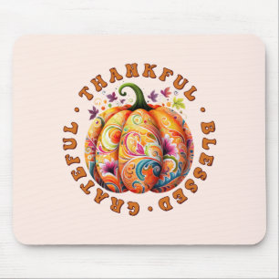 Thankful, Blessed, Grateful Floral Pumpkin Mouse Mat
