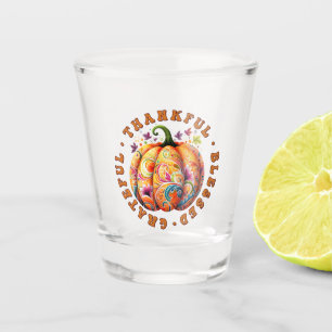 Thankful, Blessed, Grateful Floral Pumpkin Shot Glass