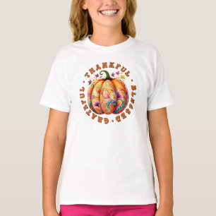 Thankful, Blessed, Grateful Floral Pumpkin T-Shirt