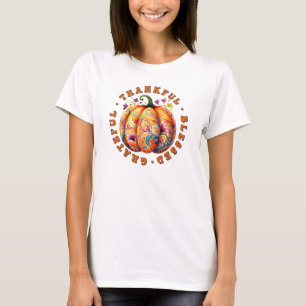 Thankful, Blessed, Grateful Floral Pumpkin T-Shirt