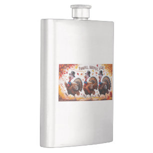 Thankful Blessed Grateful Happy Thanksgiving Hip Flask