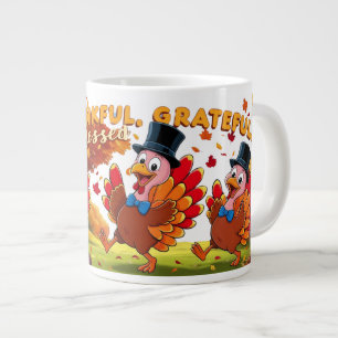 Thankful Blessed Grateful Happy Thanksgiving  Large Coffee Mug